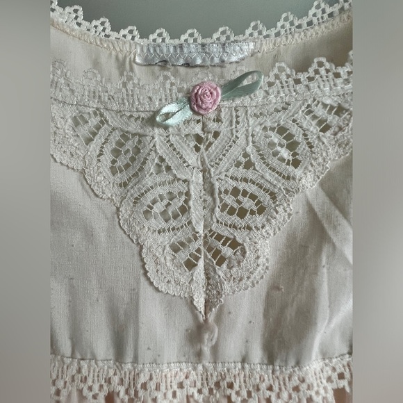 Vintage Cream Embroidered Floral Lace Nightgown Nightwear Cottagecore Large - Picture 3 of 9